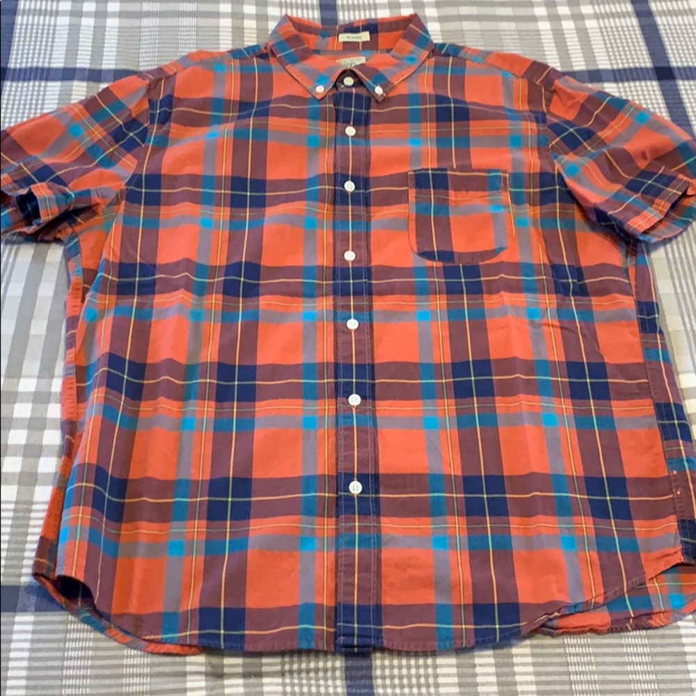 J. Crew Indian Madras Short Sleeve Button Up XL